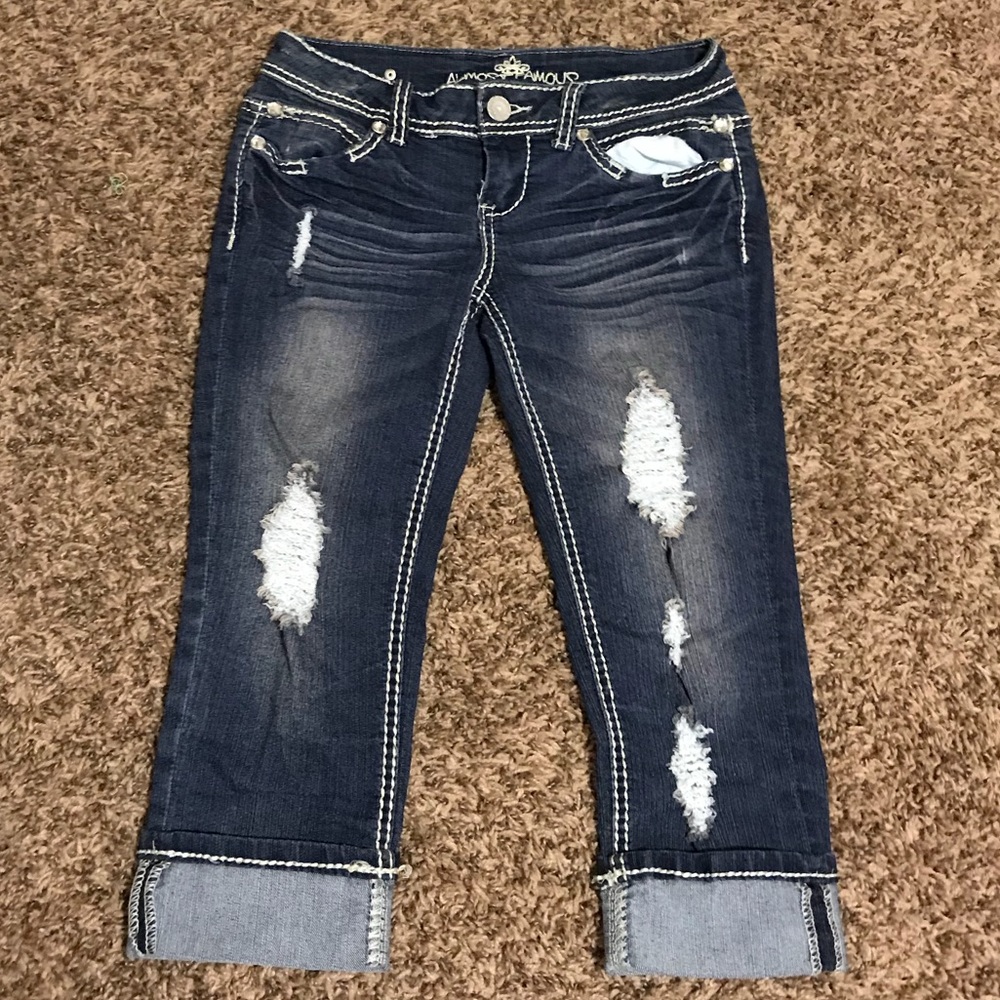 Almost Famous Distressed Denim Capris